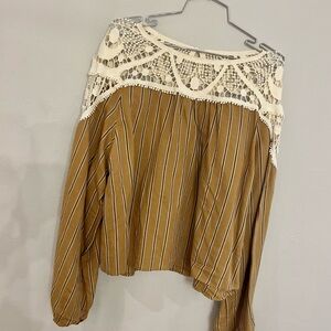 ZARA Stripe Balloon Embellished Sleeve Blouse